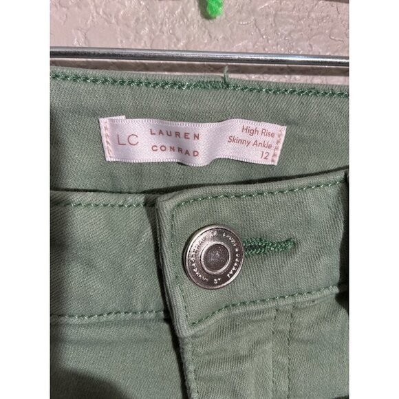 Lauren Conrad High Rise Skinny Ankle Jeans Womens Size 12 Green Cotton Blend Raw - Picture 2 of 10